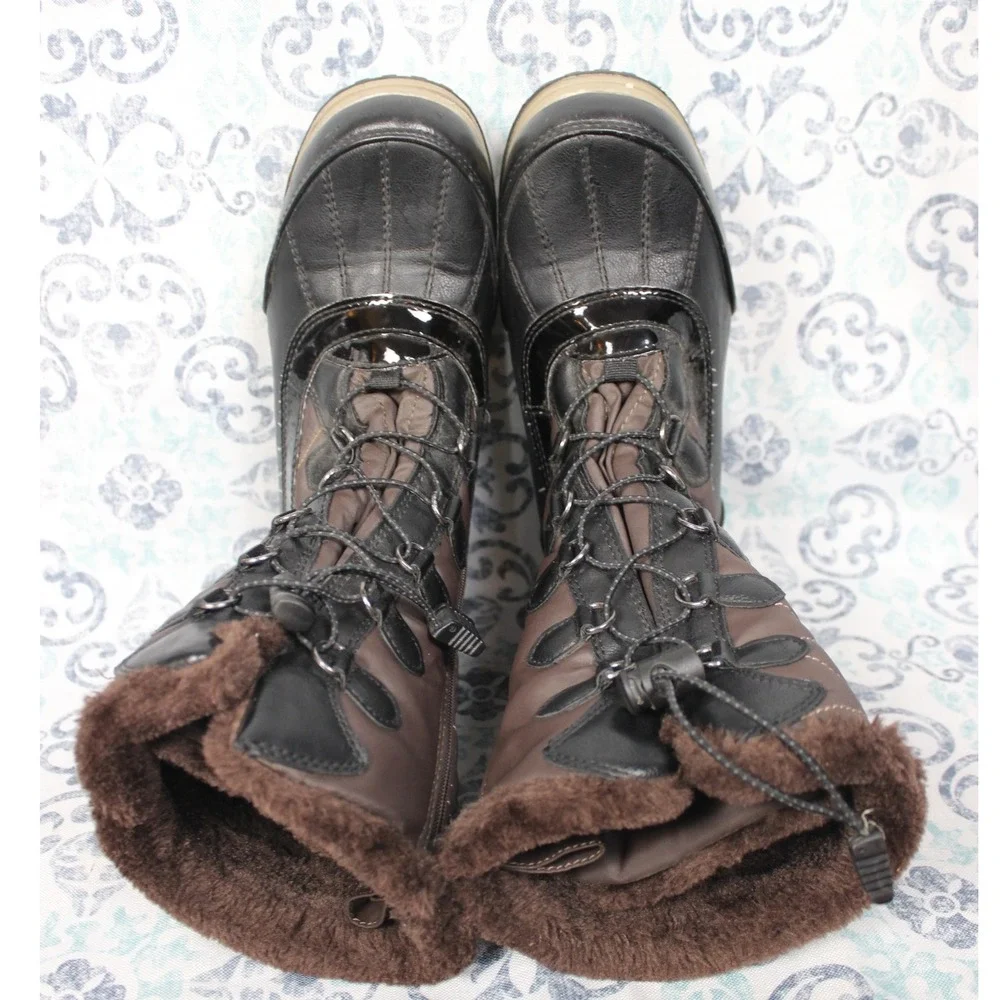Totes Insulated Quilted Waterproof Winter Boots Women's Size 8‎ Brown Fur Lined